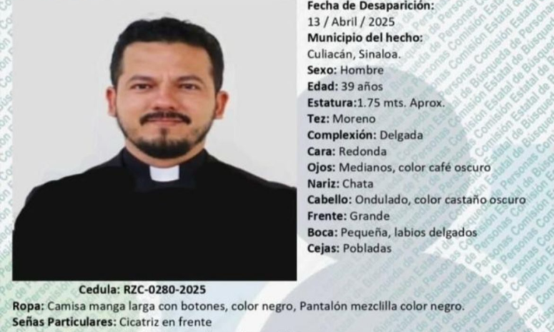 Reportan desaparecido a un sacerdote en Culiacán