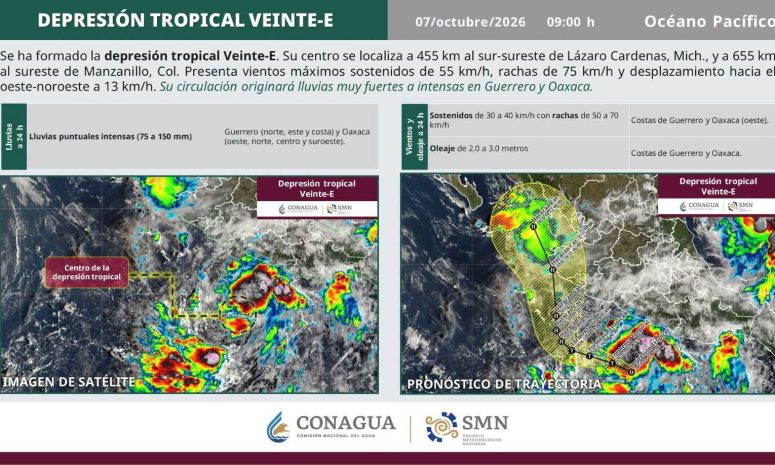 Se forma la depresión tropical 20-E en el Pacífico
